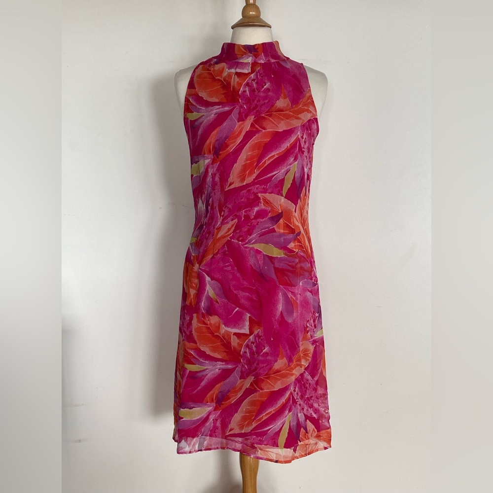 Vibrant Silk Pink and Orange Sleeveless Tess Dress Size 8